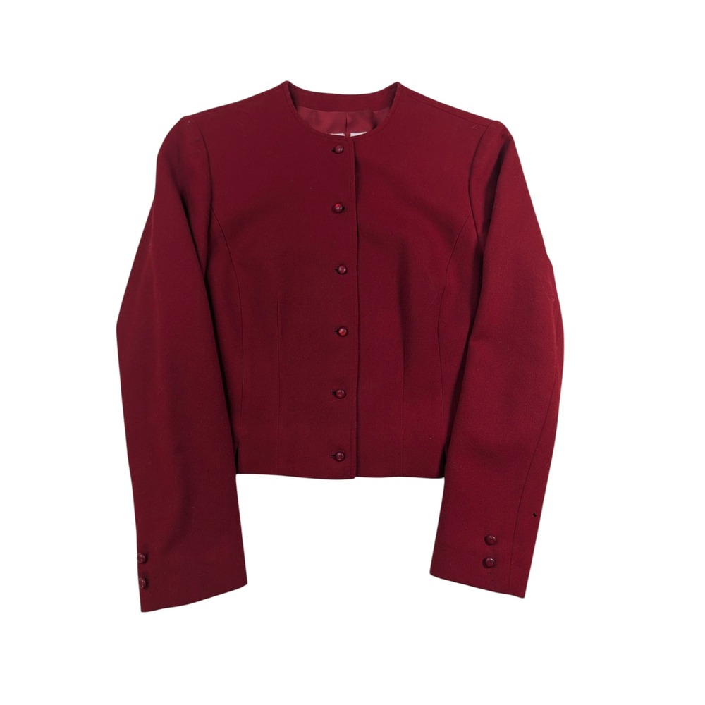 Pendleton Women's Wool Blazer Jacket‎ Red Button Front Collarless Size 6